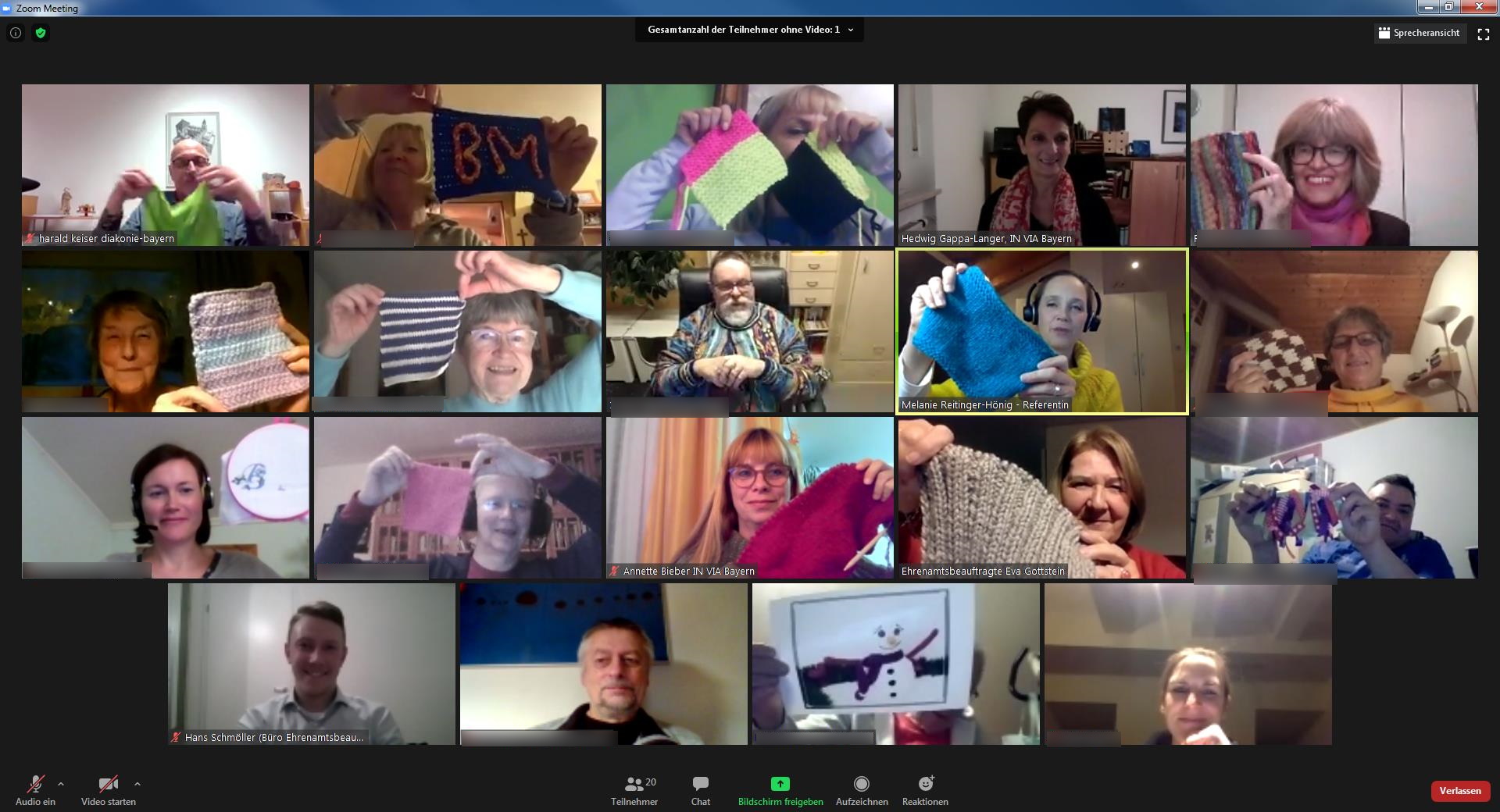 Screenshot Zoom-Konferenz Bahnhofsmissionen, 20 Personen
