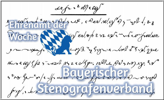 Fläche mit Stenografischen Zeichen, Schriftzug Ehrenamt der Woche Bayerischer Stenografenverband